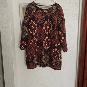 Vintage Quilted Southwestern Abstract Long Sleeve Dress Womens Size Xxl